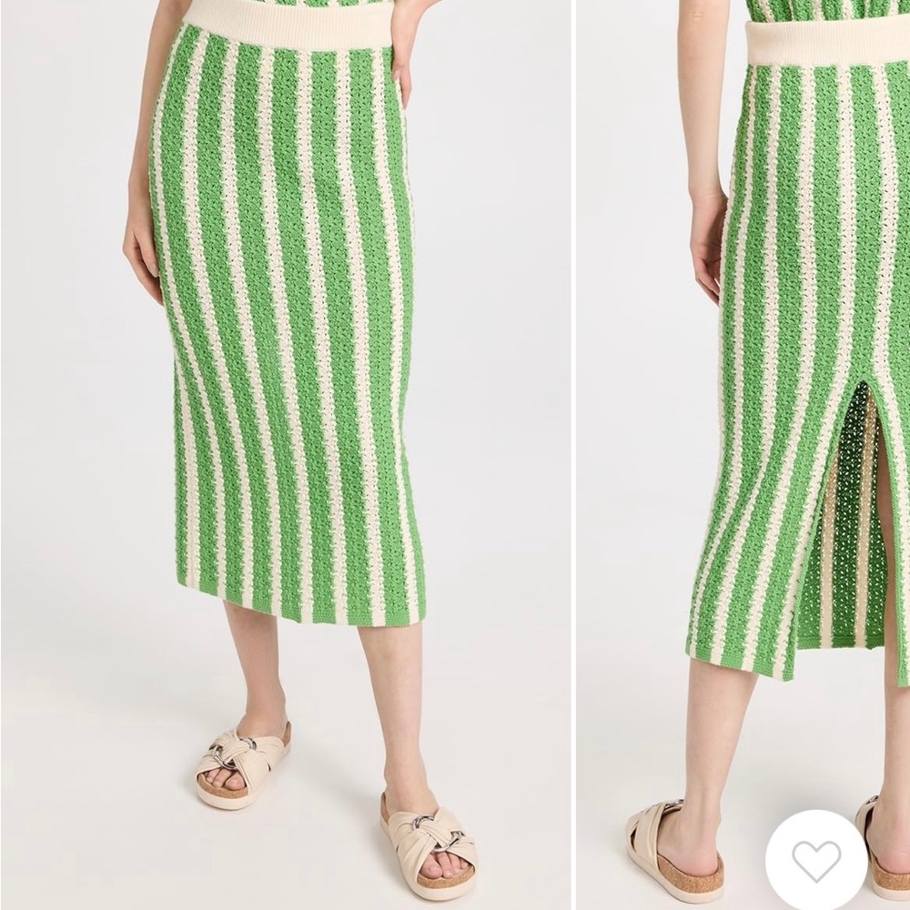 Green and White Striped Crochet Women's Midi Skirt